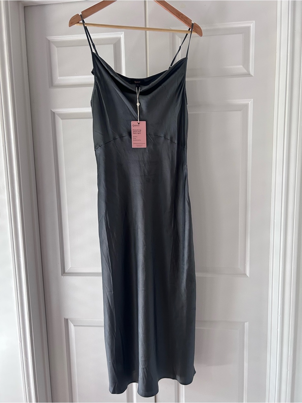 Quince 100% Silk Cowl Neck Slip Dress Charcoal Grey L NWT